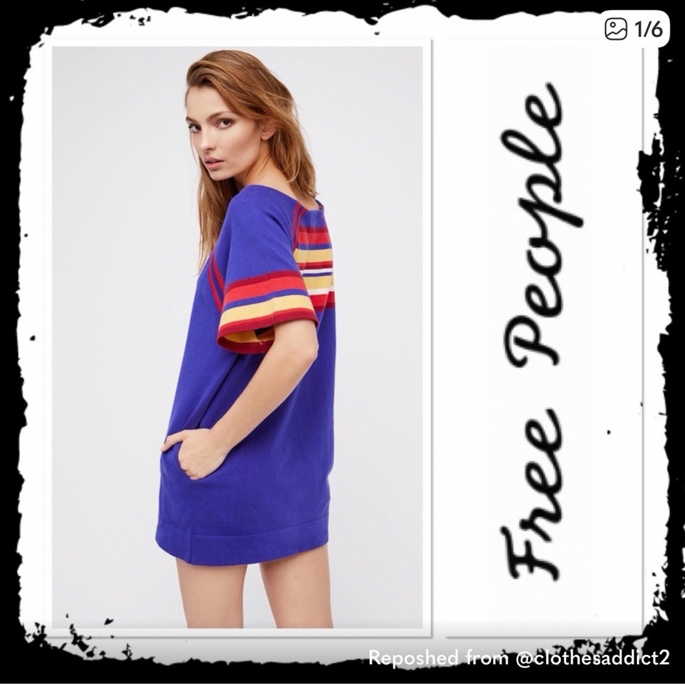 Free People Women's Blue Multicolored Striped Top
